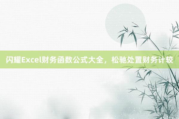 闪耀Excel财务函数公式大全，松驰处置财务计较